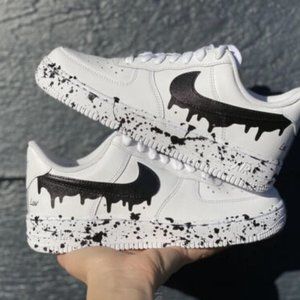 Nike Air Force 1 Custom Low Drip Splatter White Black Shoes Men Women Kids